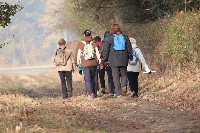 Personnes qui marchent ensemble sur un chemin de randonnée